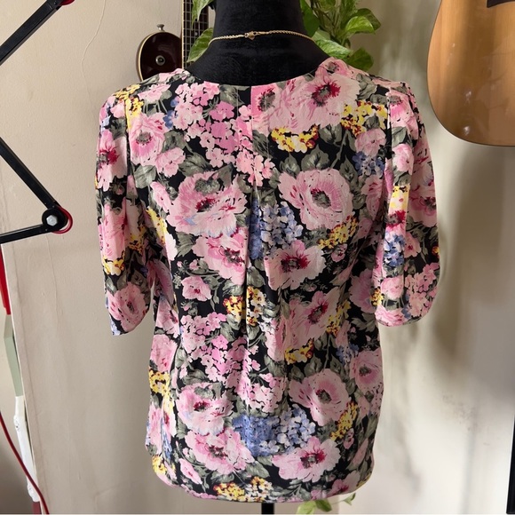 Rebecca Taylor Floral 100% Silk Short Sleeved Blouse - Size 4 - Picture 2 of 7